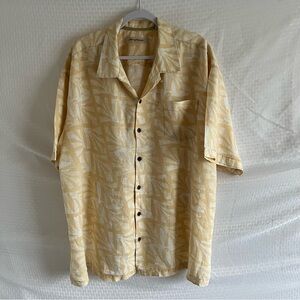 Tommy Bahama Linen Hawaiian Short Sleeve Button Up Shirt Yellow And Cream XXL